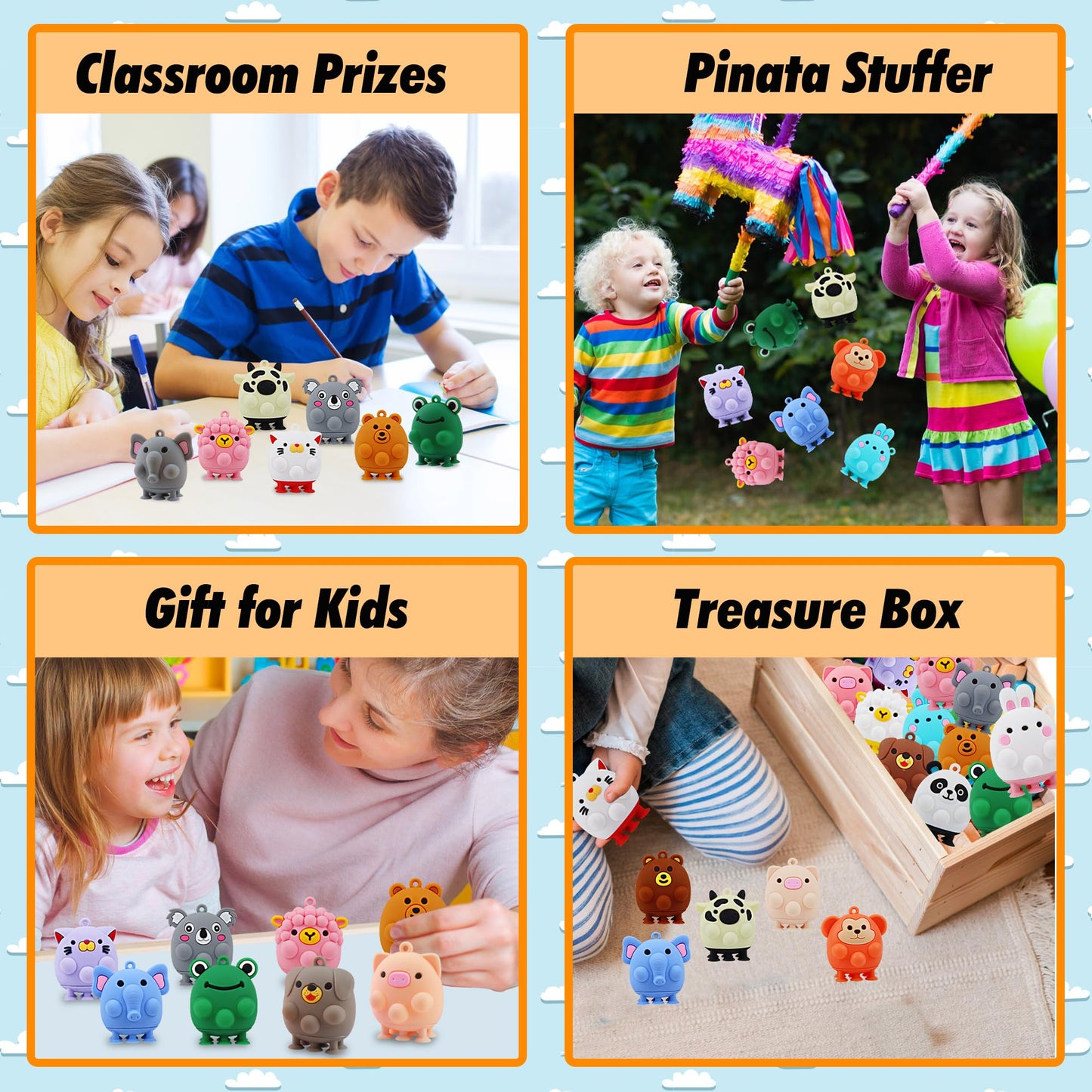 ChildFun 24 PCS 3D Animal Pop Toys - Multicolor Party Favors, Goodie Bag Stuffers, Fidget Toys for Kids, Pinata & Classroom Prizes