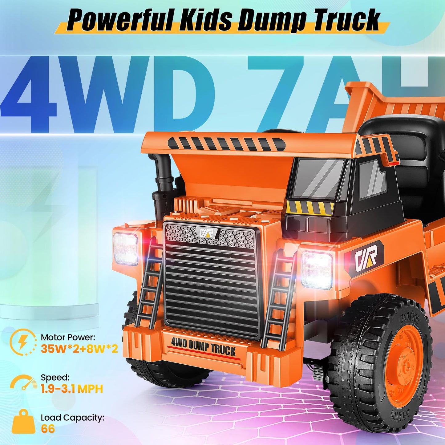 Hikole Ride On Dump Truck For Kids, 12V Ride On Car With Parent Remote, Shovel, Electric Dump Bed, Music Player, Ride On Construction Vehicles For Kids For Boys Girls, Orange