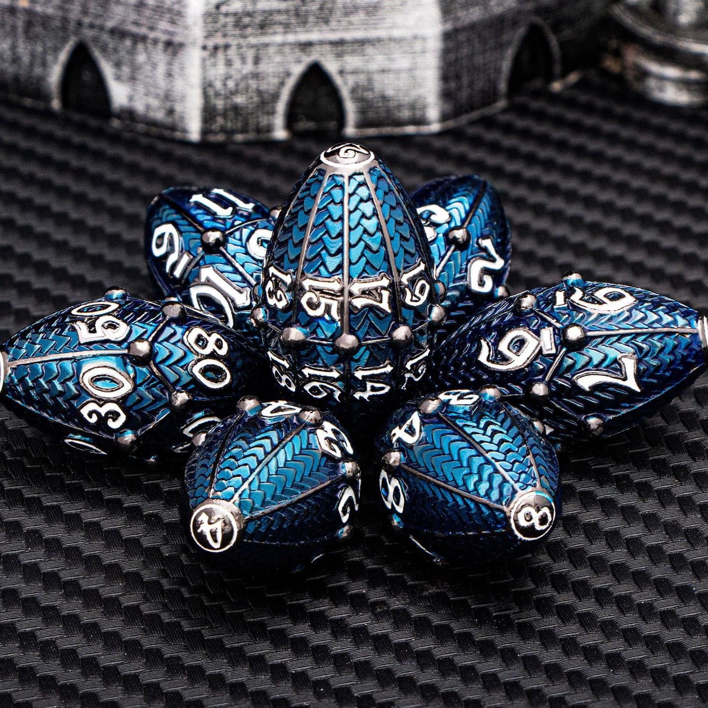 ARUOHHA DND Metal Dice Black Blue Dragon Egg Dice with Rotating Dragon Egg Shell, Dungeons and Dragons Role Playing Game RPG D&D