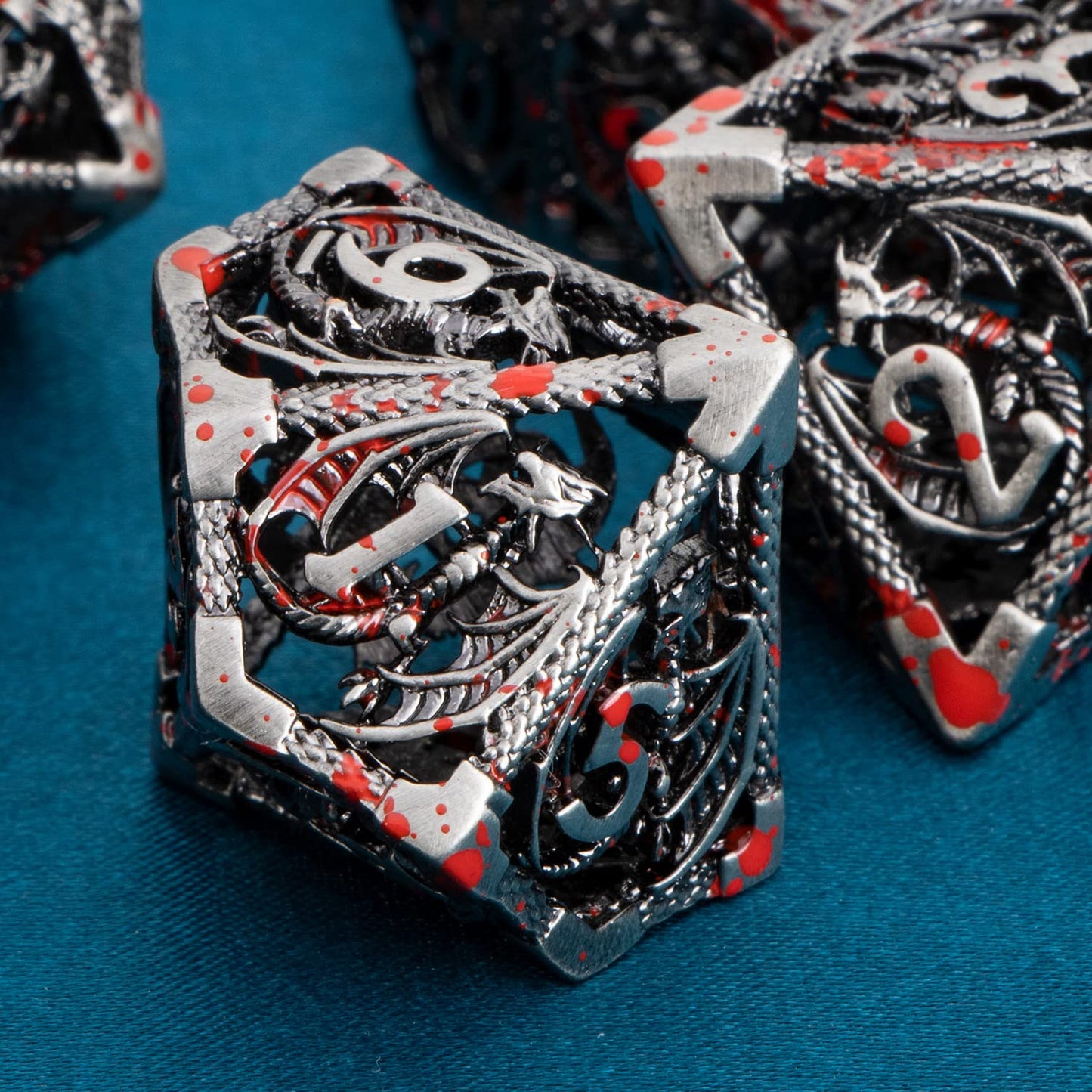 ARUOHHA Hollow DND Metal Dice Set Blood D and D Role Playing Games Dice with Gift Box, Dungeons and Dragons D+D Dice 6 Sided Lar
