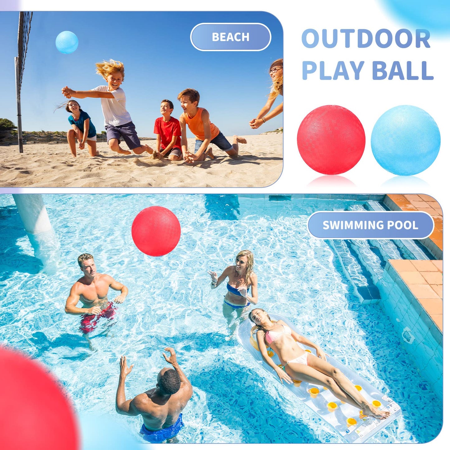 Civaner 2 Pack Of 5 Inch Pvc Made Dodgeball Balls, Red Blue, Suitable For Kids Outdoor Play, Exercise, Yoga