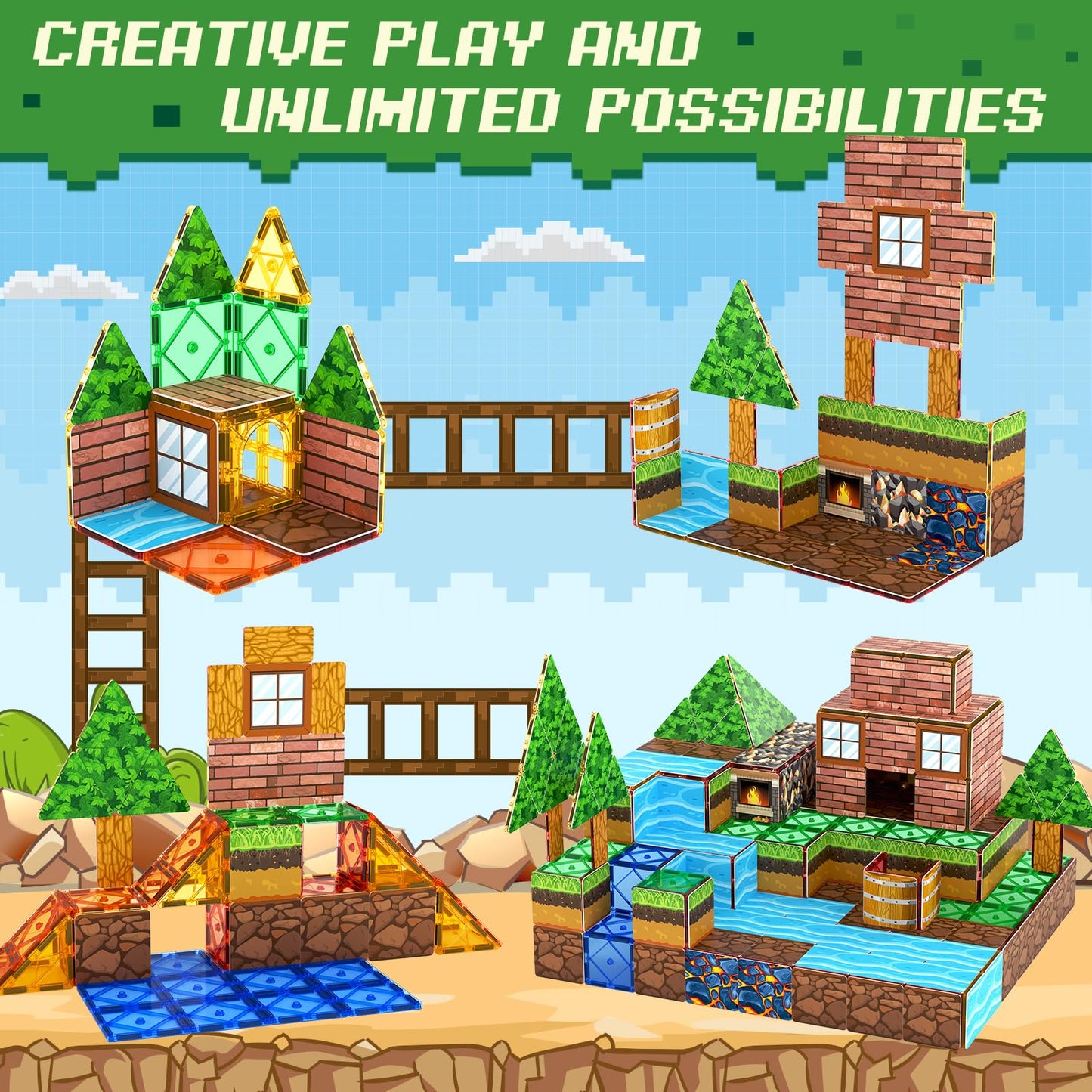 Magnetic Building Blocks Stimulate Mine Magworld Building Craft 84PCS Magnetic Tiles Toppers Construction Game Playset Kids Toys
