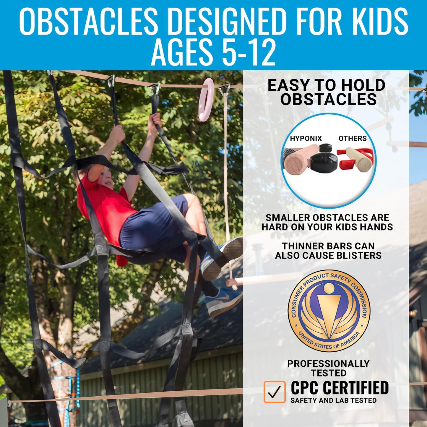 Ninja Warrior Obstacle Course For Kids, 2 X 50 Ft Slackline, 10 Weatherproof Obstacles, Up To 880 Lbs, Ages 5-12, Includes Ratchet-Tight Technology, Monkey Net, Climbing & Swinging Equipment
