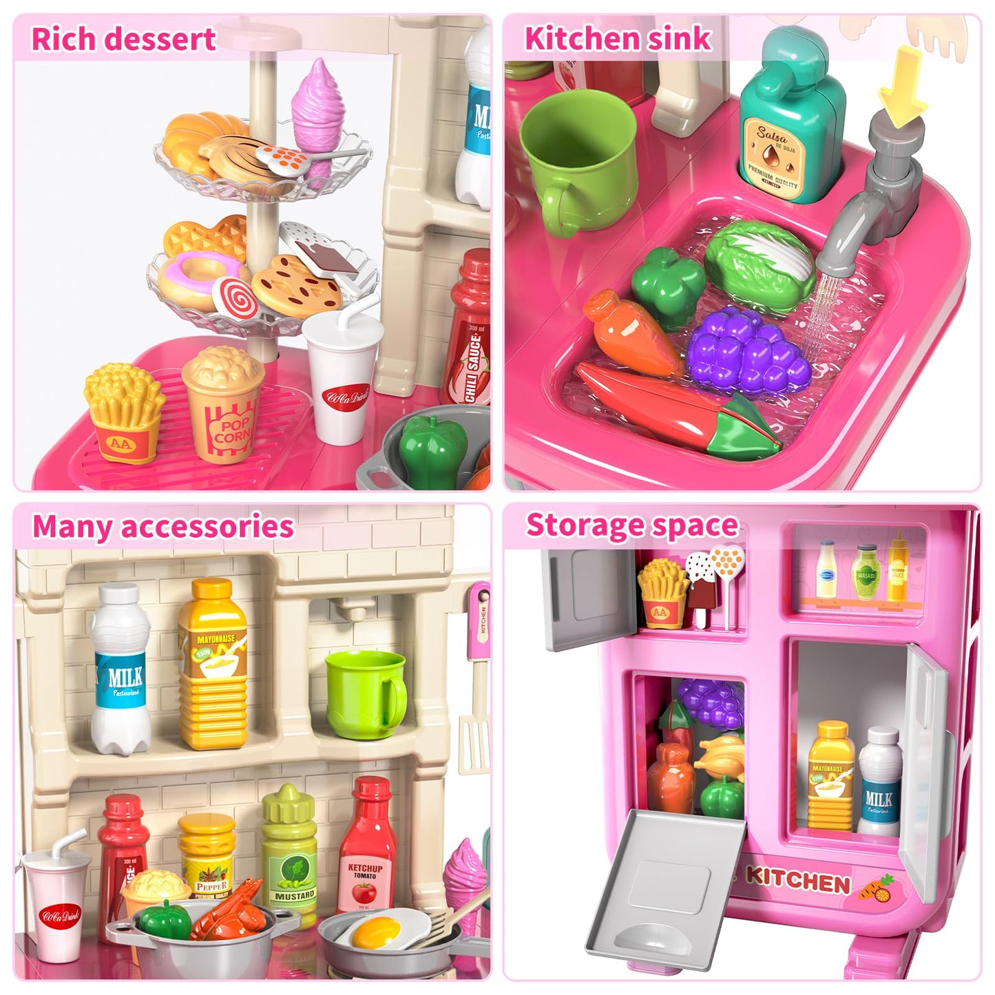 Toddler Kids Kitchen Playset, Play Kitchen Set with Sounds and Lights for Toddlers Kids 3-5 6-8, Pretend Food Toy Kitchens Chris