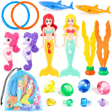 Huuidy Pool Diving Toys For Kids 4-12 Set, Mermaid Toys Dive Toy For Toddlers With Storage Bag, Diving Rings Gems For Pool Games