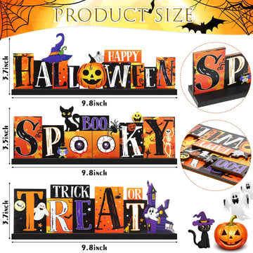 3 Pieces Halloween Table Decorations Pumpkin Table Centerpiece Boo Spooky Wood Sign Trick or Treat Witch Hat Table Decor for Hal