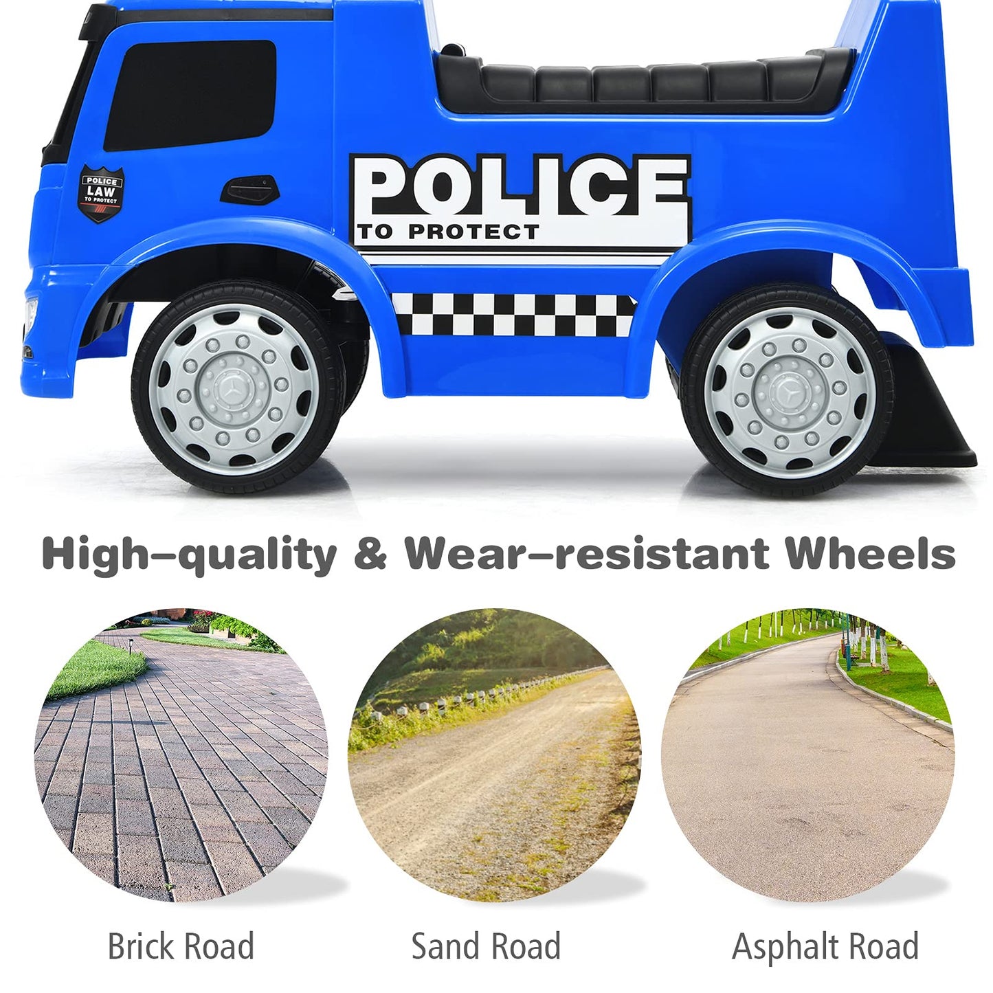 Honey Joy Ride On Push Car, Licensed Mercedes Benz Push Cars For Toddlers W/Horn, Music, Lights, Under Seat Storage, Foot-To-Floor Ride On Fire Truck Toy For Kids Boys Girls 1-3, Blue