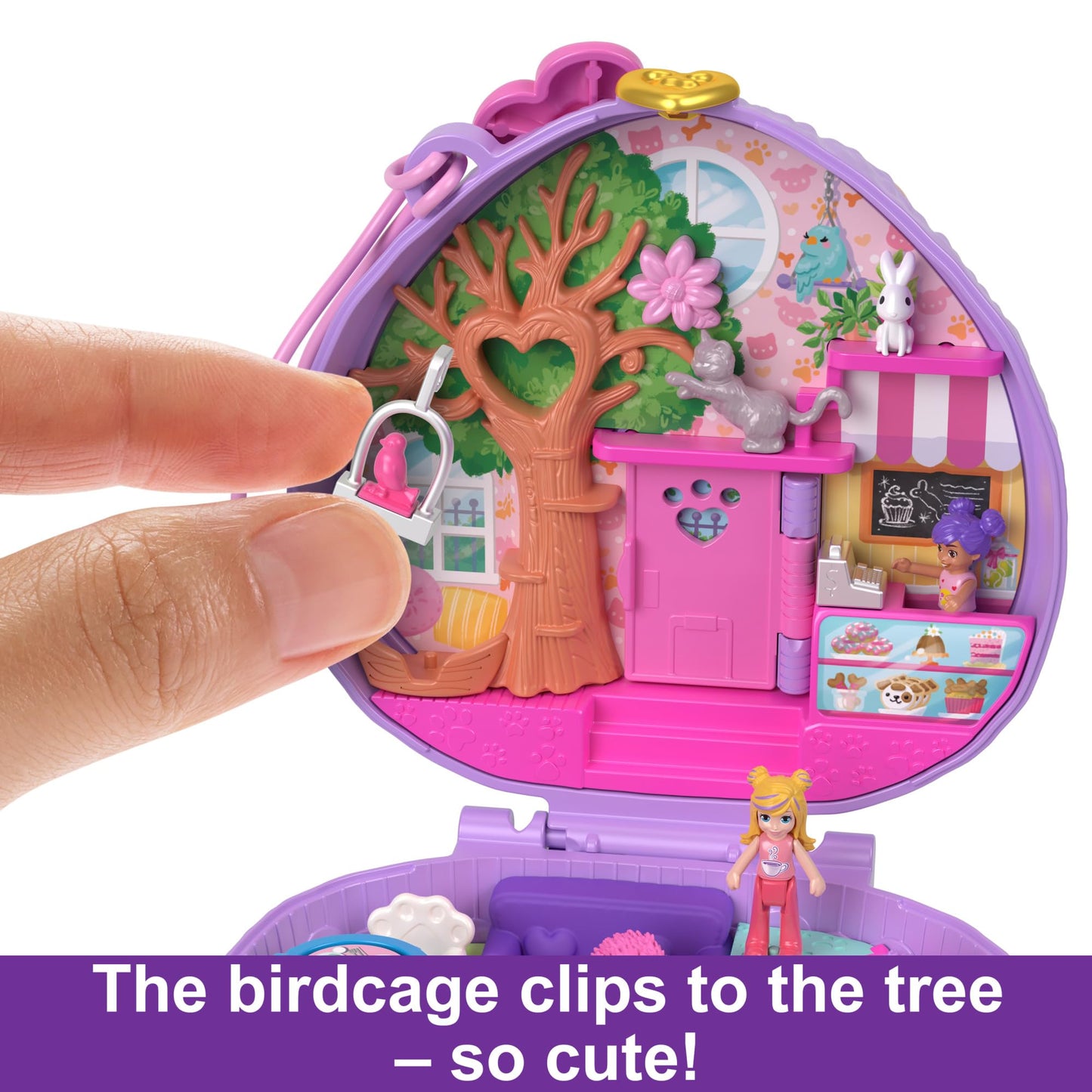 Polly Pocket Playset, Hedgehog Coffee Shop Compact With 2 Micro Dolls & 10 Accessories, Travel Toy With Fidget Exterior