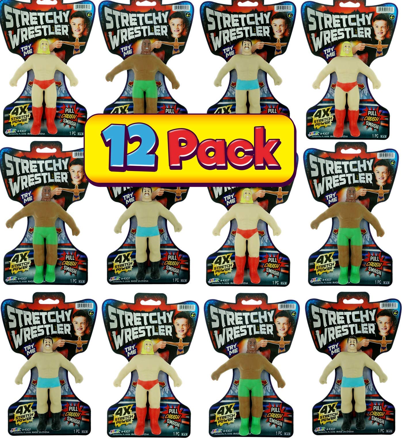 Ja-Ru Super Stretchy Wrestlers Action Figures (12) Squishy Stretch Man. Wrestling Toys For Kids. Stress Relief Fidget. Classic R