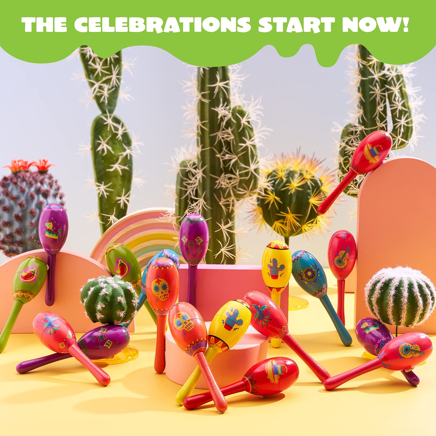 Joyin 24 Pcs Cinco De Mayo Mini Wooden Maracas Musical Fun Party Favors For Birthday Party Favors, Mexican Fiesta Decorations, Luau Photo Props, Carnivals Event, Taco Tuesday