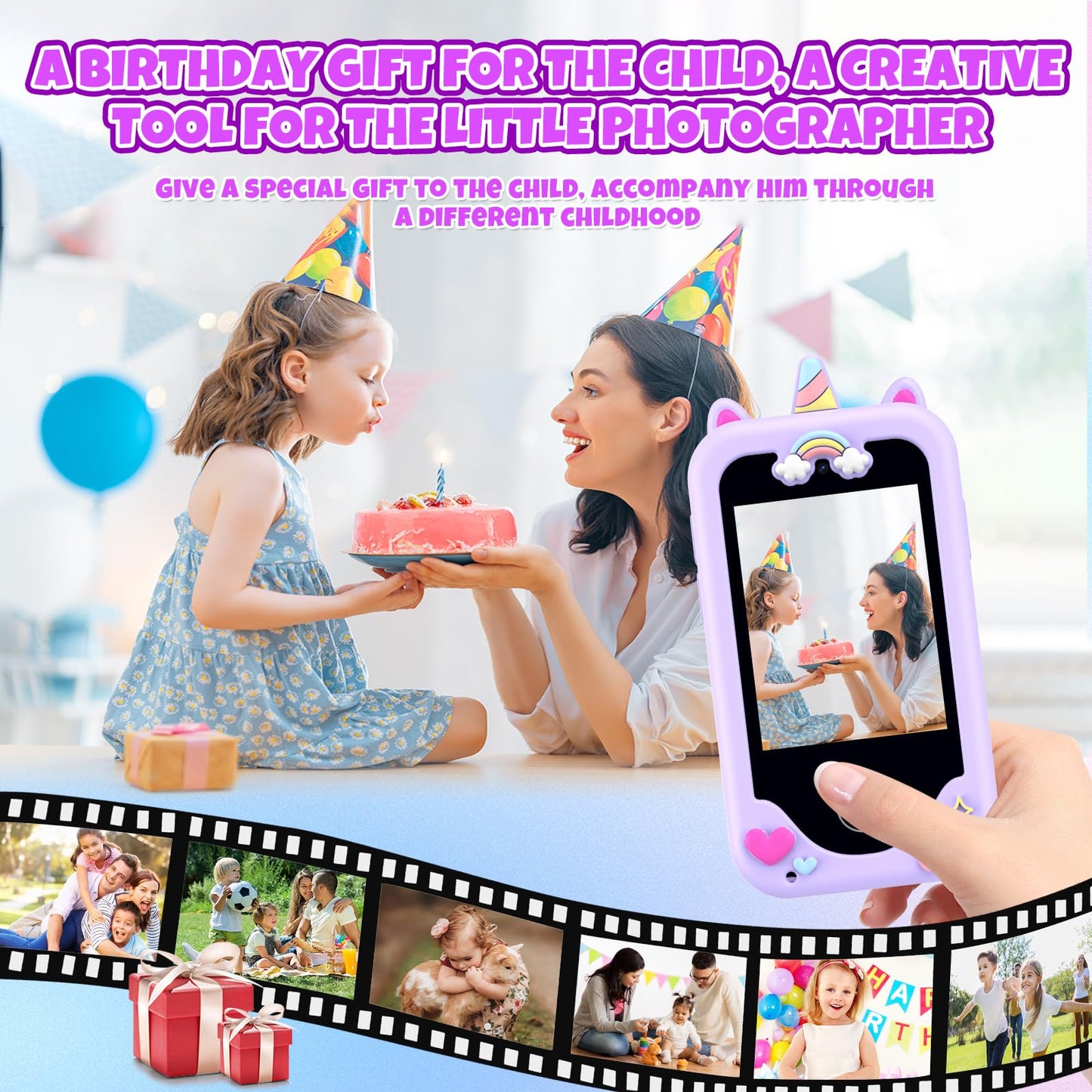 Kids Phone For Girls,Christmas Birthday Gifts For 3 4 5 6 7 8 Years Old Girls,Touchscreen Learning Toys For Girls Age 3-11 With