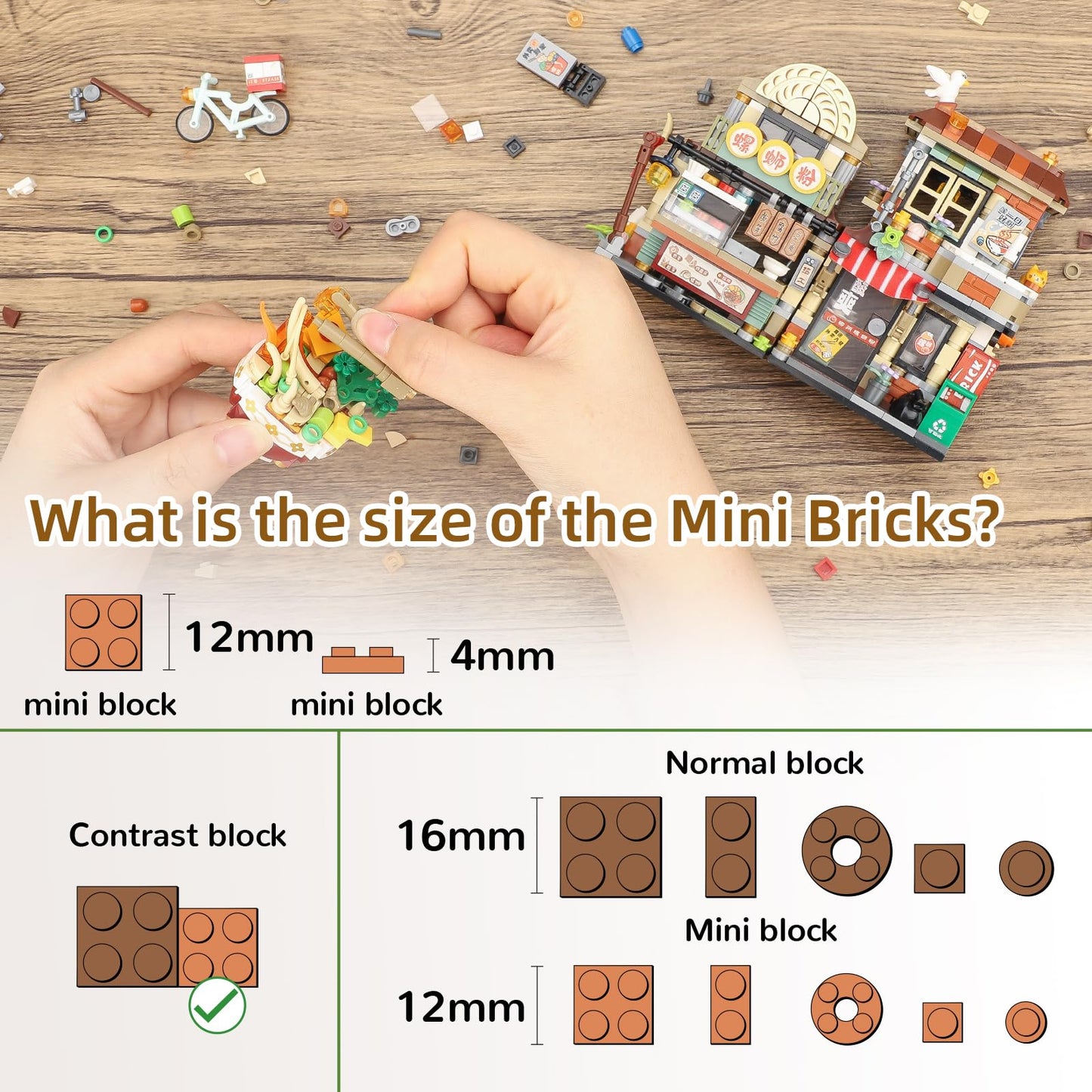 Street View Noodle Shop Mini Building Blocks, Moc Creative Building Toys Model Set For Girls 7-9 Years Old, 870 Pcs Simulation A