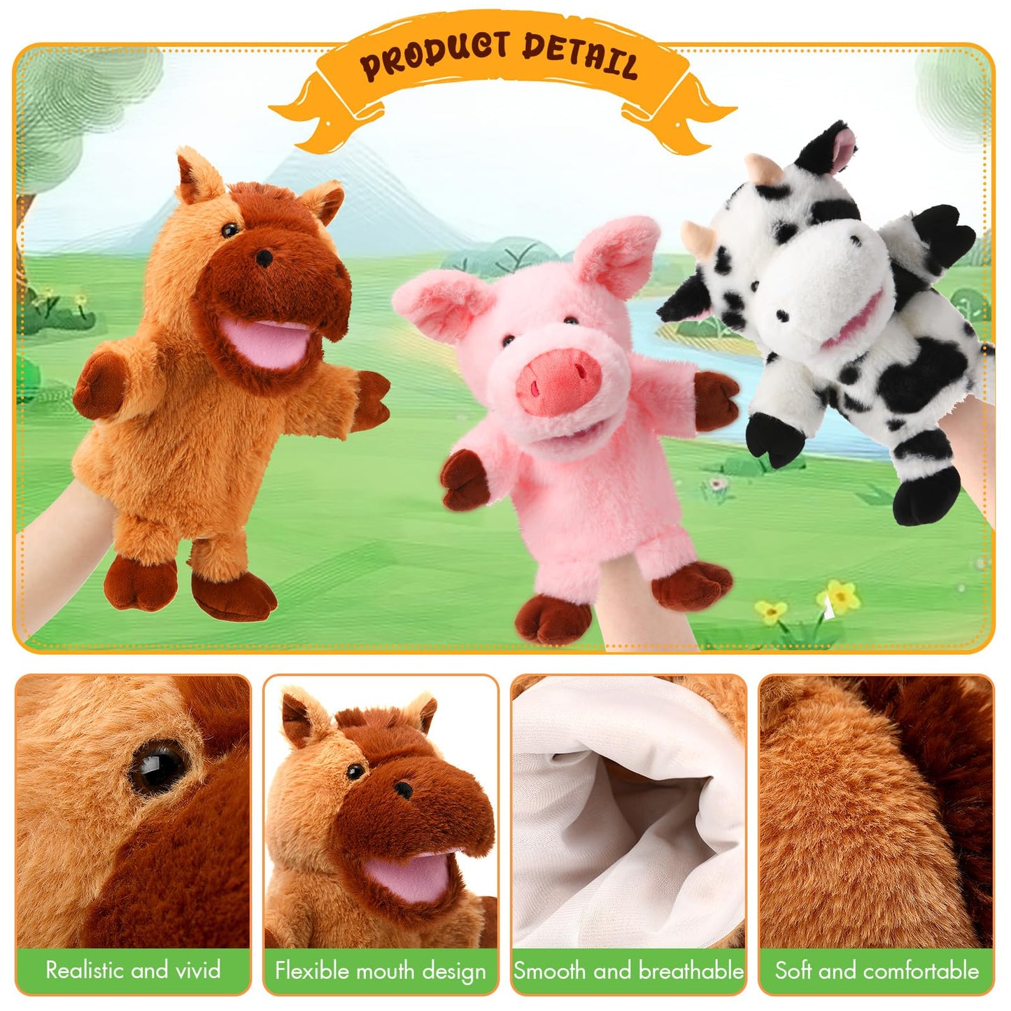 Lenwen 6 Pcs Valentines Day Gifts For Kids Hand Puppets Bulk With Working Mouth 10 Inches Plush Animal Hand Puppet Toddler Plush