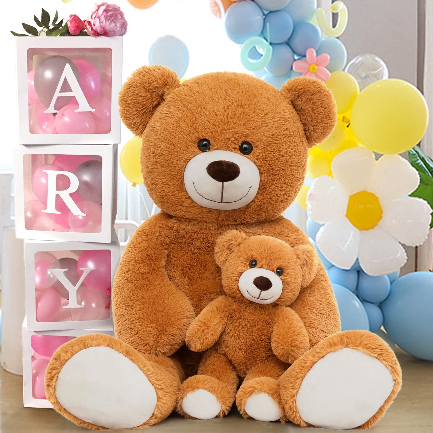 Morismos Giant Teddy Bear Stuffed Animals, Soft Big Mommy And Baby Bear Plush, Large Brown Bear For Boys On Baby Shower Valentine Christmas, 39 Inch
