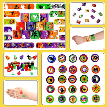 Garma Halloween Party Favors Toys for Kids, 25 Pcs Halloween Assorted Stamps with 12 Pcs Slap Bracelets and 288 Tattoos Hallowee