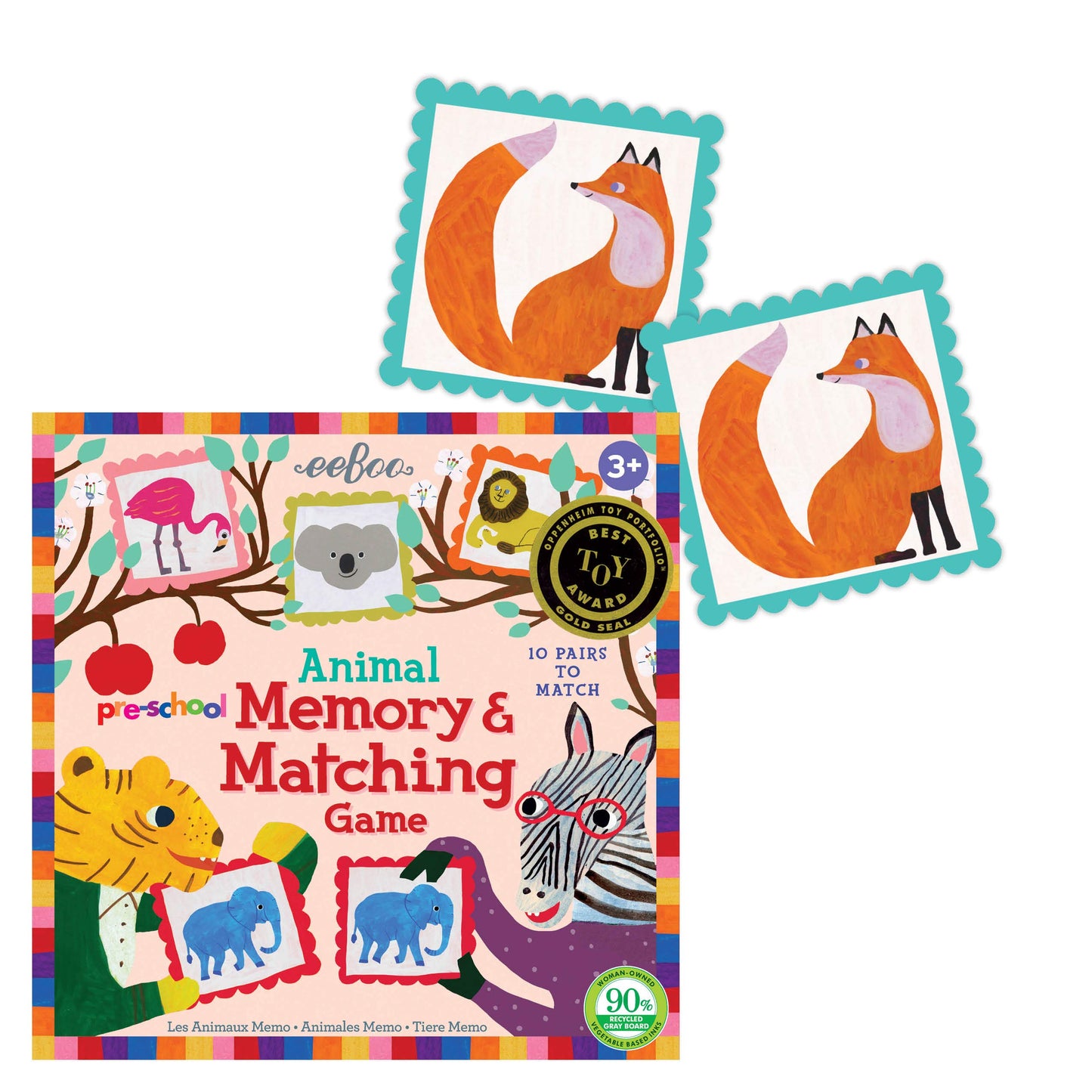 Eeboo: Pre-School Animal Memory And Matching Game, 10 Pairs To Match, Developmental And Educational, Sturdy And Thick Tiles, For Ages 3 And Up