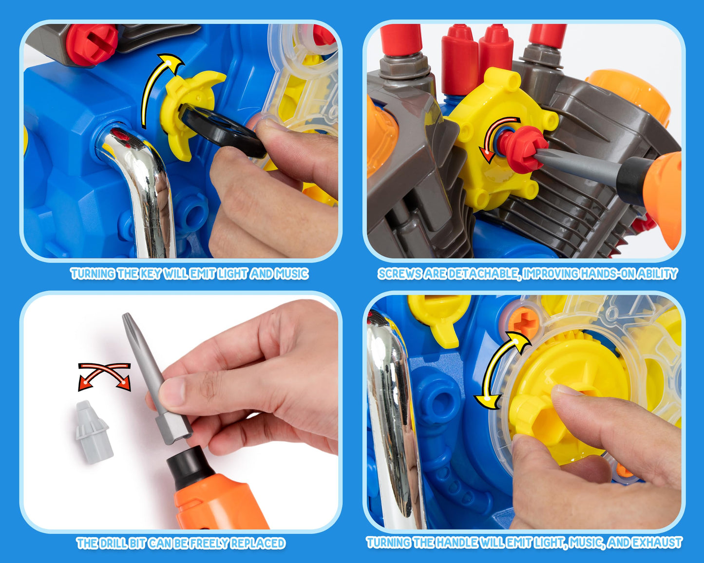 POFJOEQ Engine Building Kit, Kids Mechanic Repair Set for Kids Motorcycle Engine,Take Apart Toys-42pc Playset,STEM Engine Model
