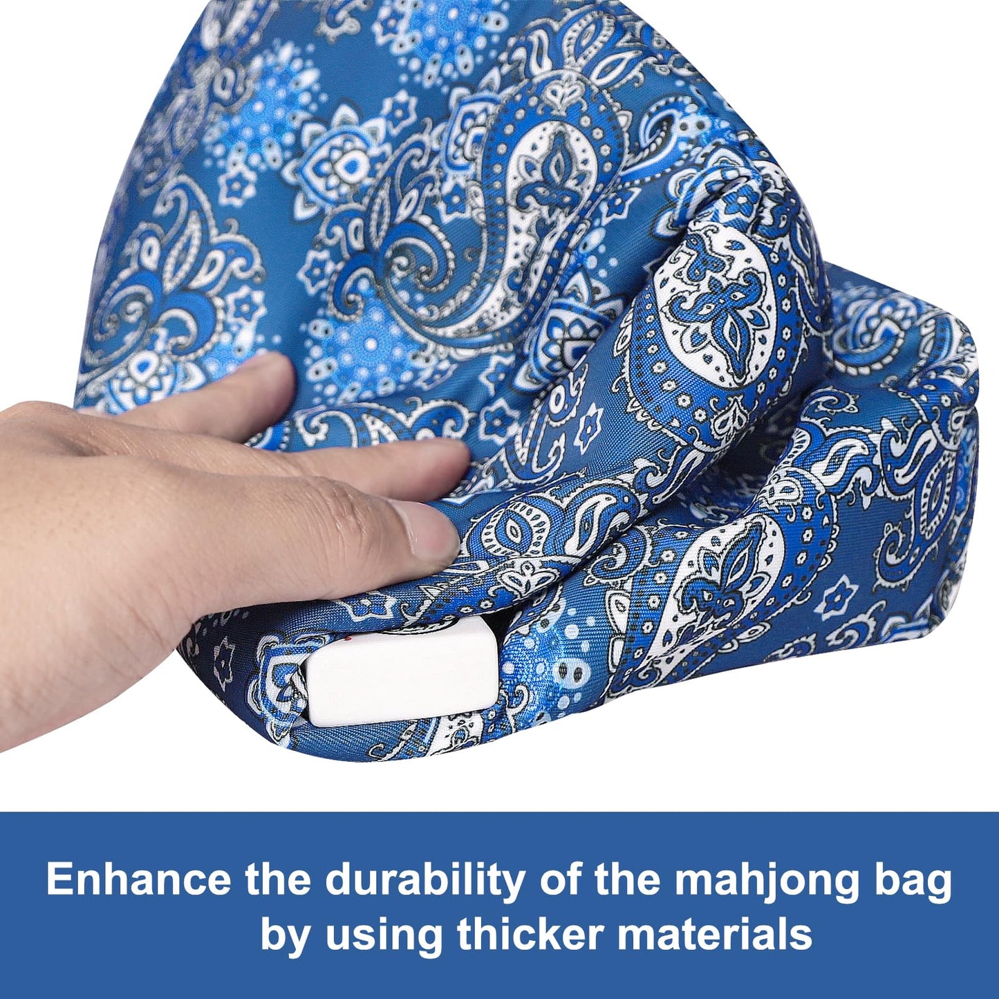 Gustaria Empty Mahjong Bag,Thickened Blue Printed Soft American Mahjong Tiles Bag (Case Only)