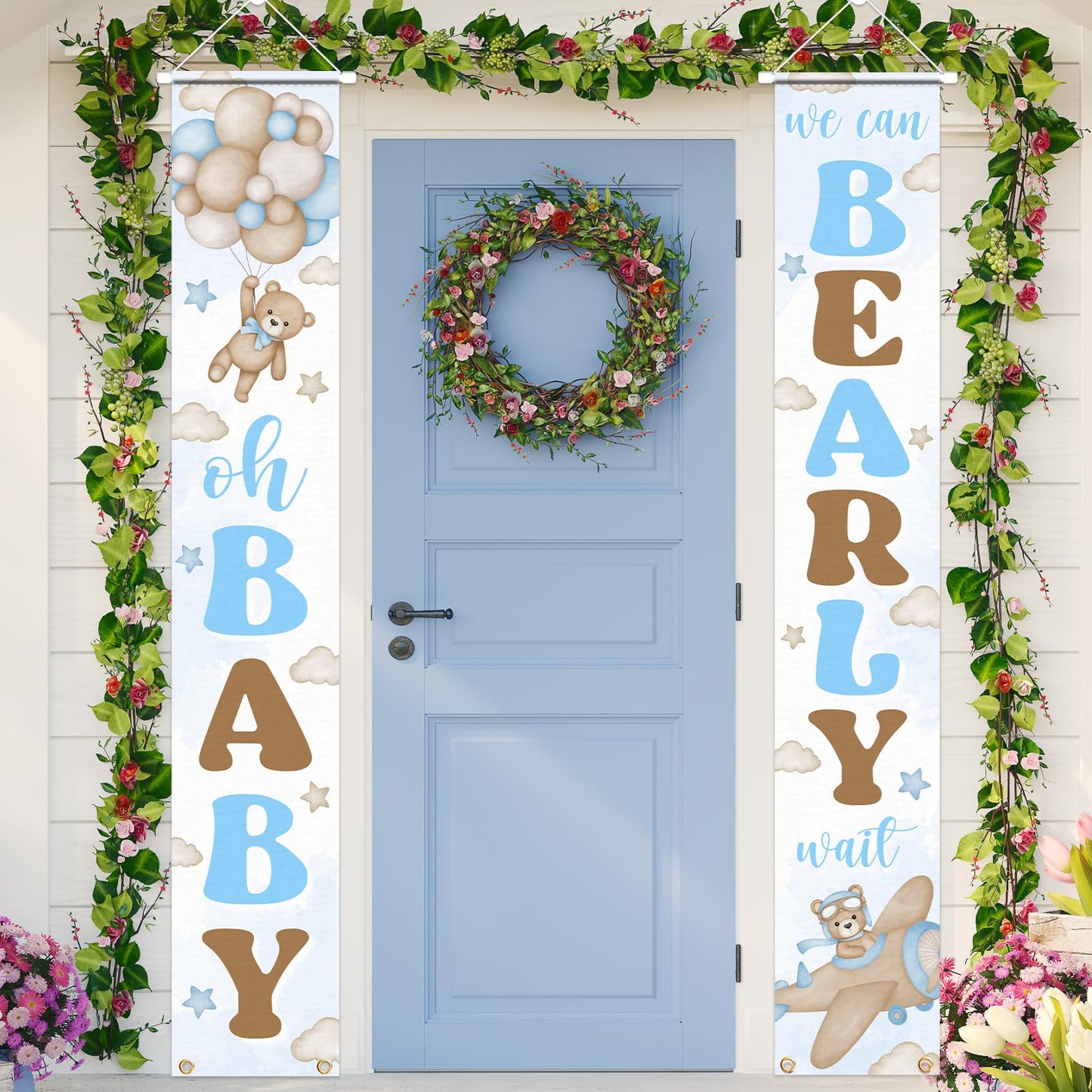 Bear Baby Shower Party Decorations We Can Bearly Wait Porch Sign Banner Gender Reveal Banner Porch Sign For Welcome Baby Party G