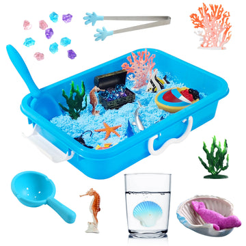 AGENTLAN Ocean Sensory Bin, Ocean Sensory Water Toys with Sea Animal for Toddlers Boys and Girls, Kids Toys Gift Sand Box for Ag