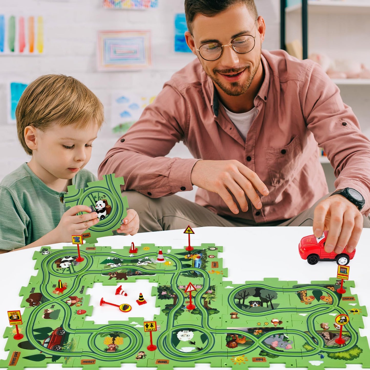25Pcs Puzzle Racer Kids Car Track Set, Puzzle Track Car Play Set Jungle Themed Series, Rail Car Puzzle Track, Puzzle Racer, Educ