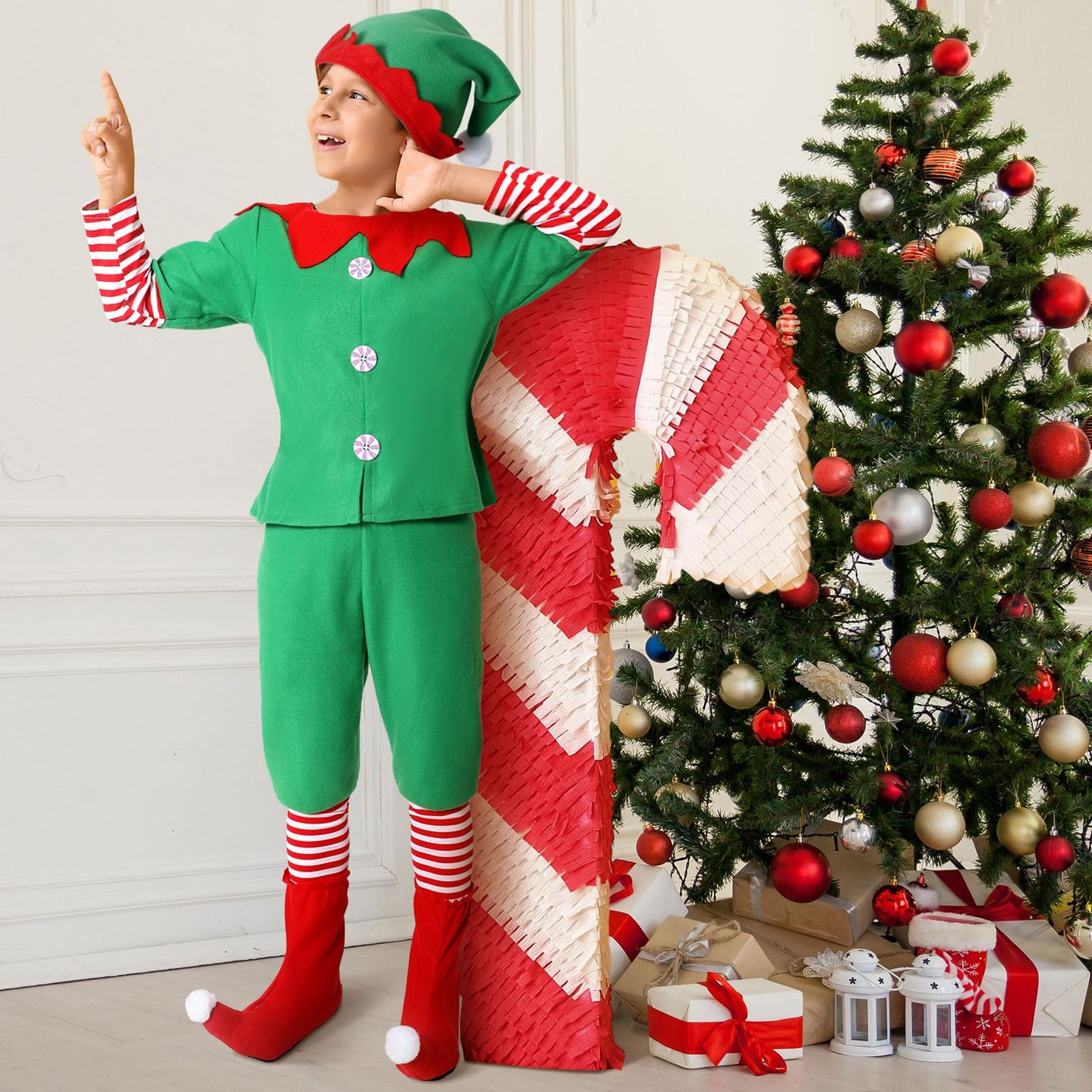 Geyoga Christmas Costumes Cute Outfits Include Hat Shoes And Other Accessories For Kids Cosplay(Green,Medium)