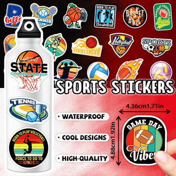 Wakemoodei 200 Pcs Sports Stickers For Water Bottles, Waterproof Mixed Balls Stickers For Kids Boys Basketball Baseball Soccer V