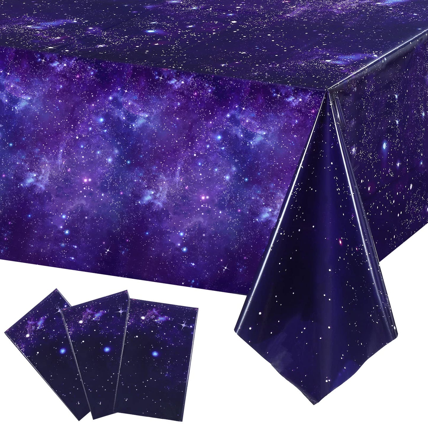 Tatuo 3 Pack Galaxy Plastic Table Cover Space Tablecloth Space Star Purple Nebula Rectangle Tablecloth Disposable Starry Night S