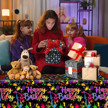 Pymurod 3Pcs Glow Party Table Covers Decorations Tablecloth Neon Table Cloths For Birthday Party Black Light Tablecloth Glow In