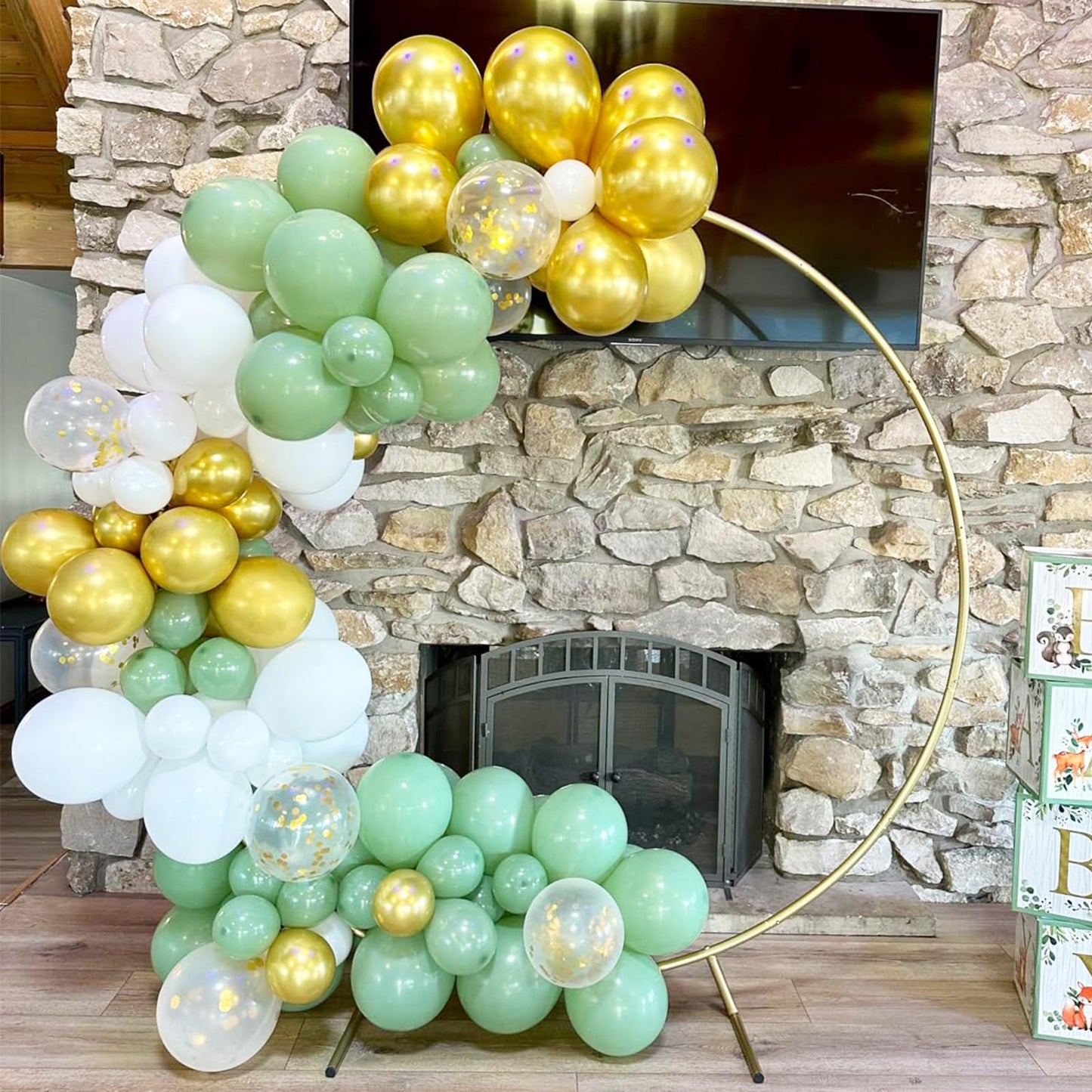 Sage Green Gold Balloons, 12 Inch Green White Metallic Gold Balloons, Green Sand White Balloons Gold Confetti Latex Balloons For