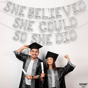 Katchon, Silver She Believed She Could So She Did Balloons - 16 Inch | Congrats Balloons For Congratulations Decorations | Graduation Balloons Class Of 2025 For Graduation Decorations Class Of 2025