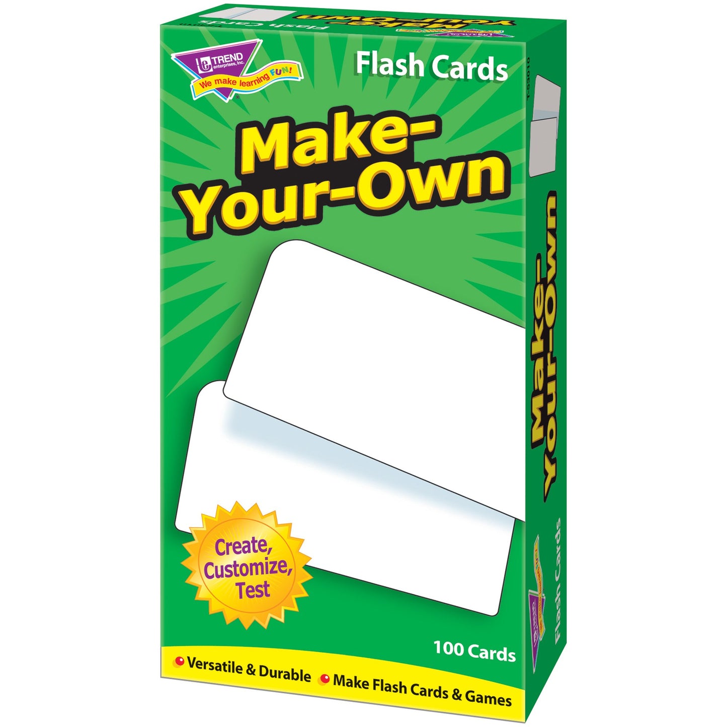Trend Enterprises: Make-Your-Own Skill Drill Flash Cards, Create, Customize, Test, Versatile & Durable, Make Flash Cards & Games, 100 Blank Cards Included, Ages 3 And Up
