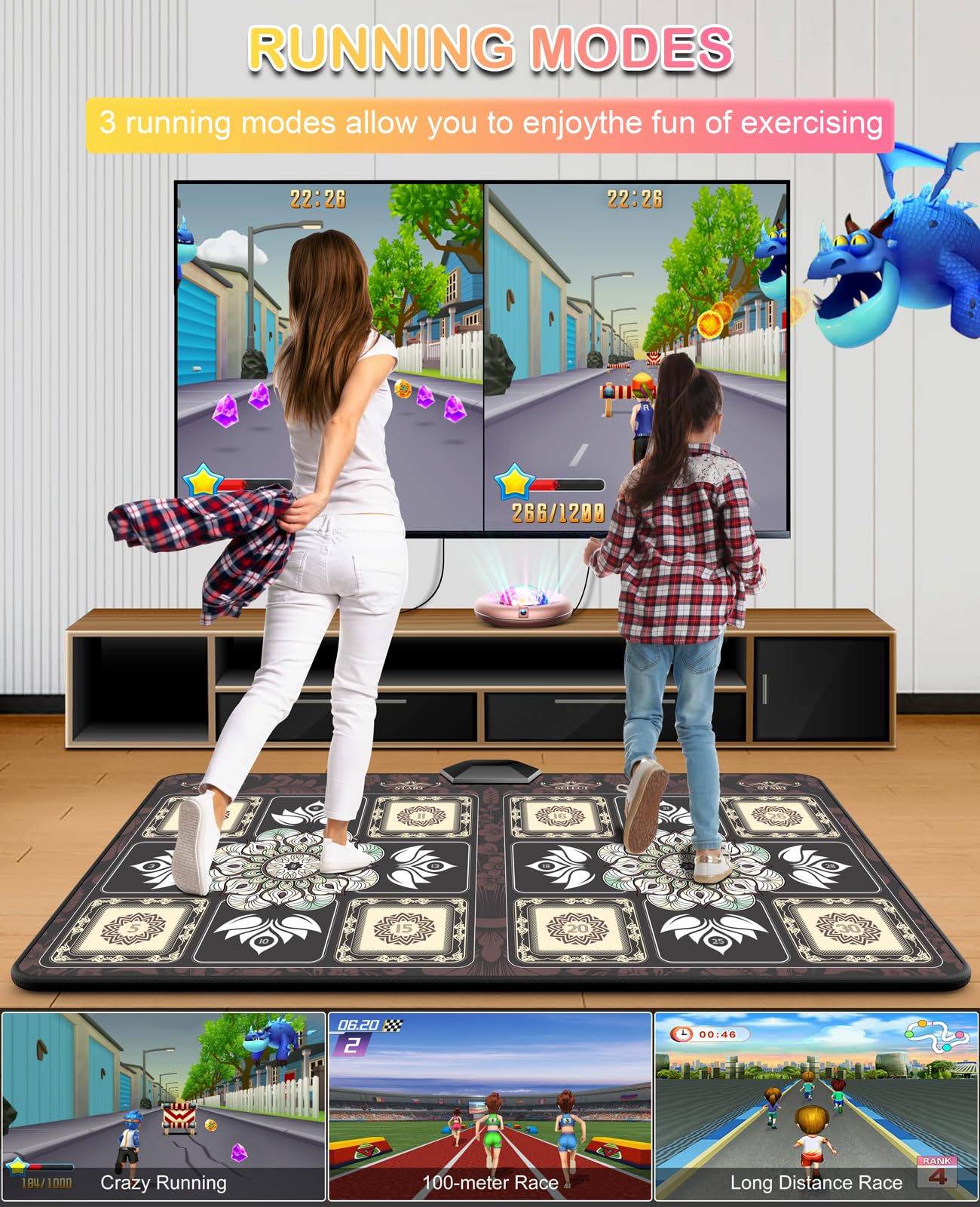 Haphom Tik-Tok Dance Mat Game For Tv, Christmas Colors Wireless Plug And Play Wrinkle-Free & Non-Slip Electronic Dance Mats, Exercise Dance Pad With Camera For Kids And Adults, Boys & Girls Gifts Toy