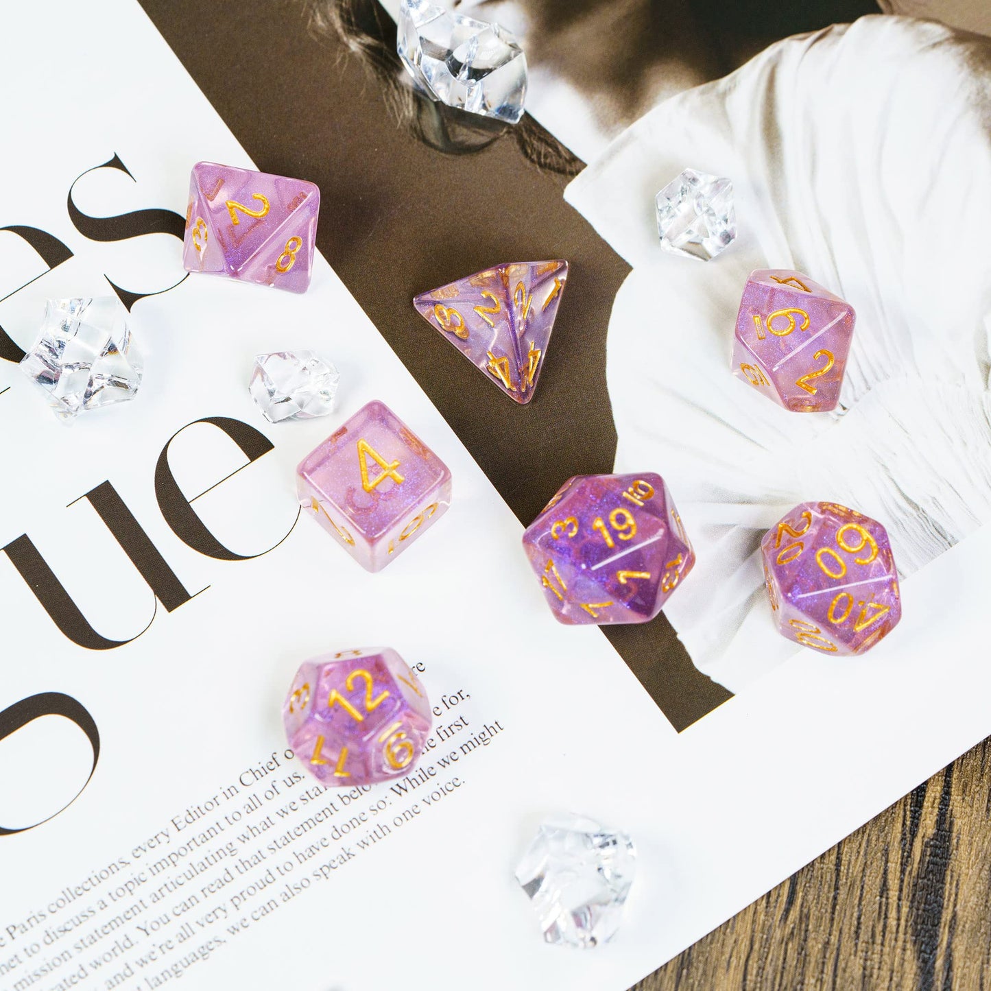 UDIXI 7PCS DND Dice Set Filled with Aurora Powder, Purple D&D Dice for Dungeons and Dragons, Polyhedral Dice for RPG MTG and Oth