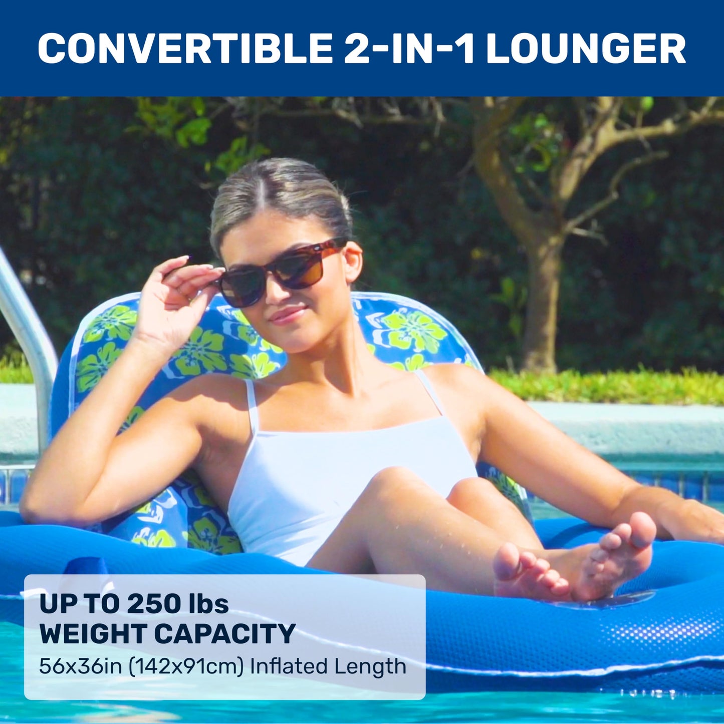 Aqua Campania Ultimate 2-In-1 Pool Float Lounge - Extra Large - Inflatable Pool Floats For Adults With Adjustable Backrest & Cup