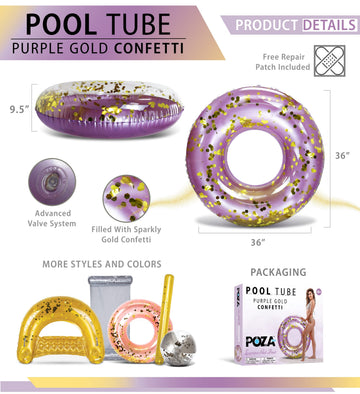 CoTa Global Inflatable Pool Float - Purple Gold Sparkle Confetti, Large 36" Water Ring for Beach & Pool Fun