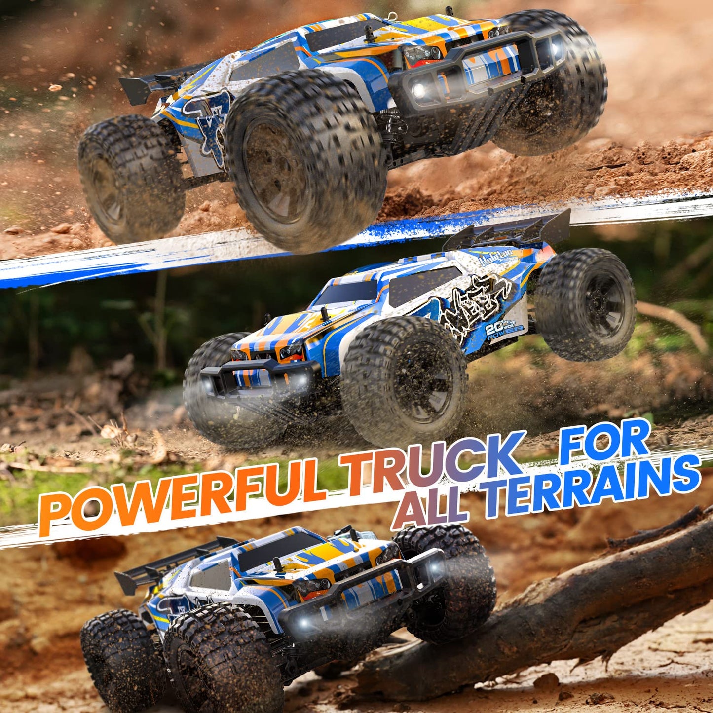 Holyton 1:10 Large High Speed Remote Control Car with LED Shell Lights, 48+ KM/H, 4WD Offroad Monster Truck for Adults & Kids, H