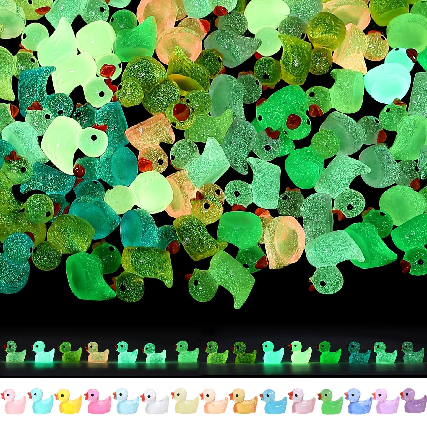 GliSun 225 Pieces Luminous Mini Resin Ducks Glow in The Dark Bulk Tiny Duck for Garden Micro Landscape Ornament Dollhouse Prank