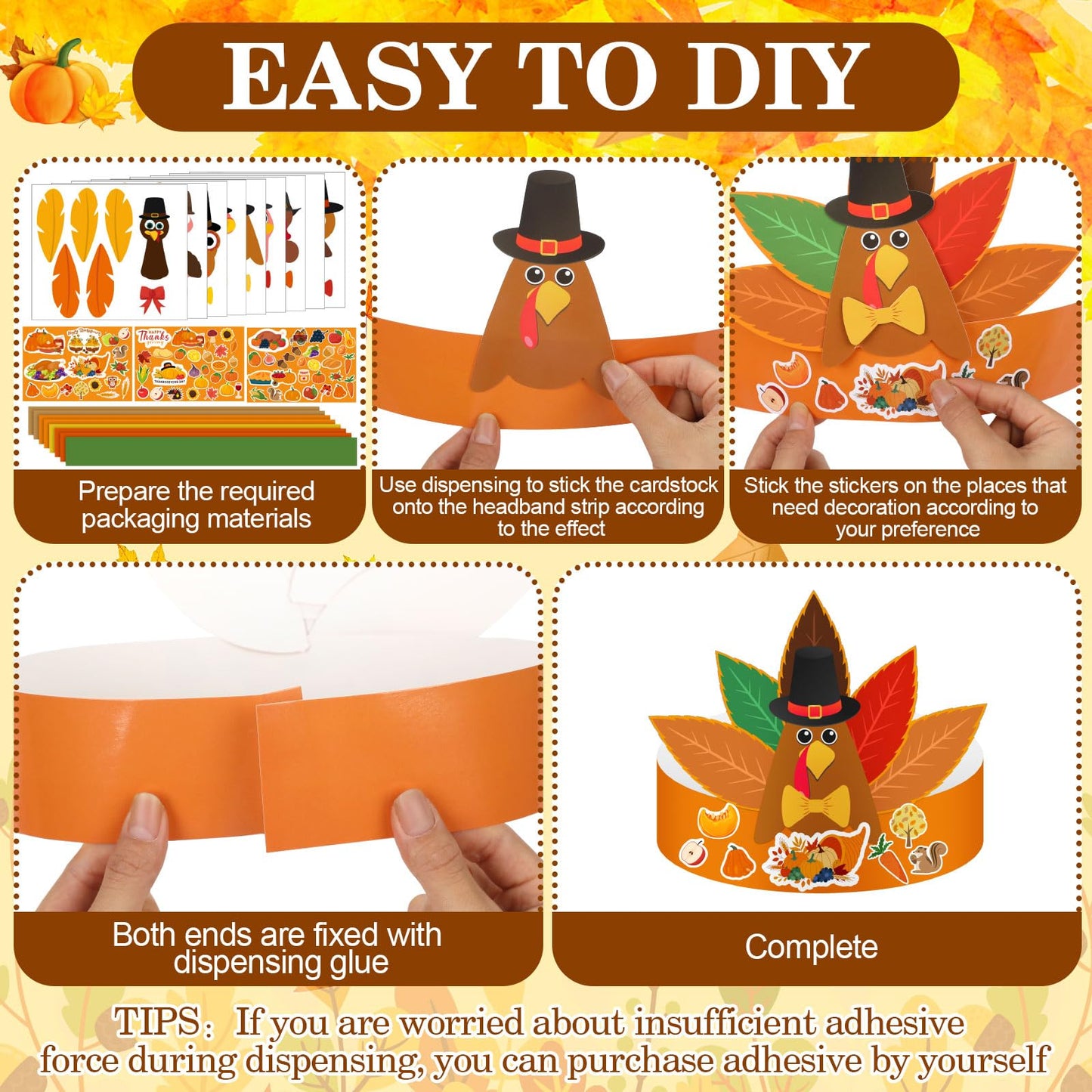 Shyyween 48 Sets Thanksgiving Turkey Craft Kits Fall Thanksgiving Headbands Ornaments Decorations Art Sets DIY Autumn Make a Tur