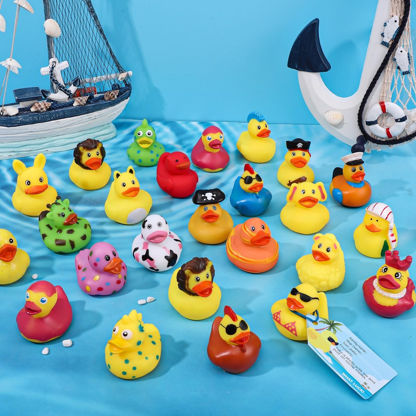 60 Pcs Cruise Duck Tags Kits Includes 20 Pcs Cruise Ducks And 20 Pcs Cruise Duck Tags With 20 Pcs Rubber Bands, Cruising Rubber