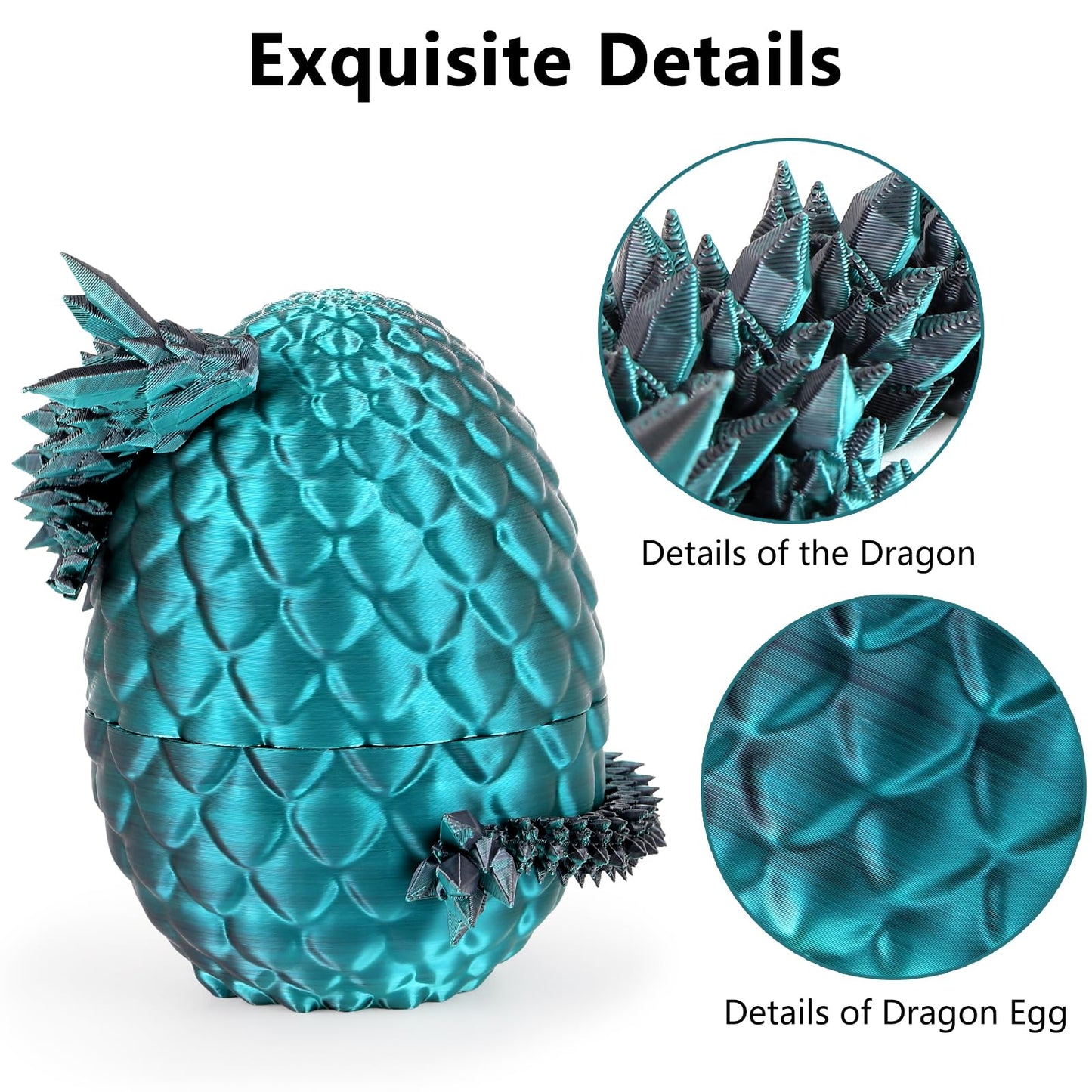 Sumland 3D Printed Dragon Eggs With Dragon Inside,Crystal Dragon Fidget Toys,Articulated 3D Dragon With 3D Dragon Eggs Black Gre