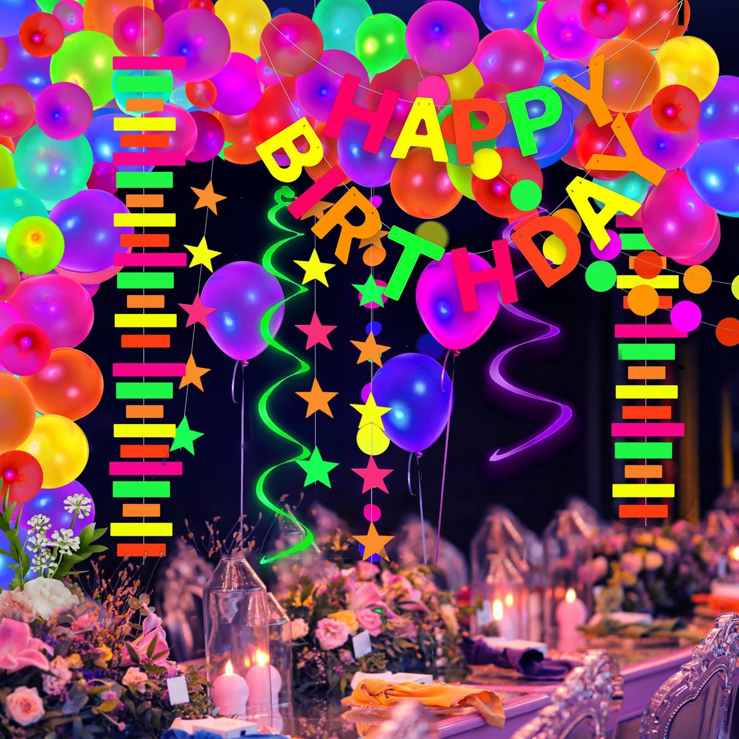 120 Pieces Neon Glow In The Dark Birthday Party Decorations Supplies Glow Party Neon Balloon Garland Kit Neon Glow Party Supplie