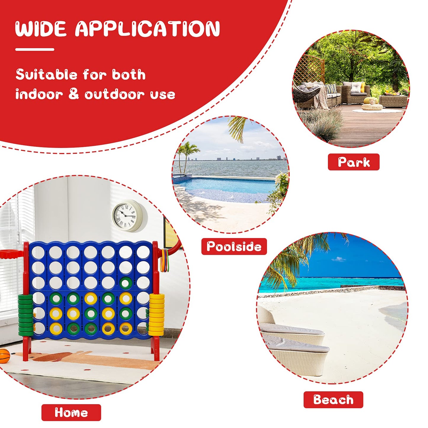 Costway Jumbo 4-To-Score Giant Game Set For Kids & Adults, 2.5Ft Indoor Outdoor Game Set With Basketball Hoop, Ring Game, 42 Jumbo Rings, Quick-Release Slider, Perfect For Holiday Party (Red)