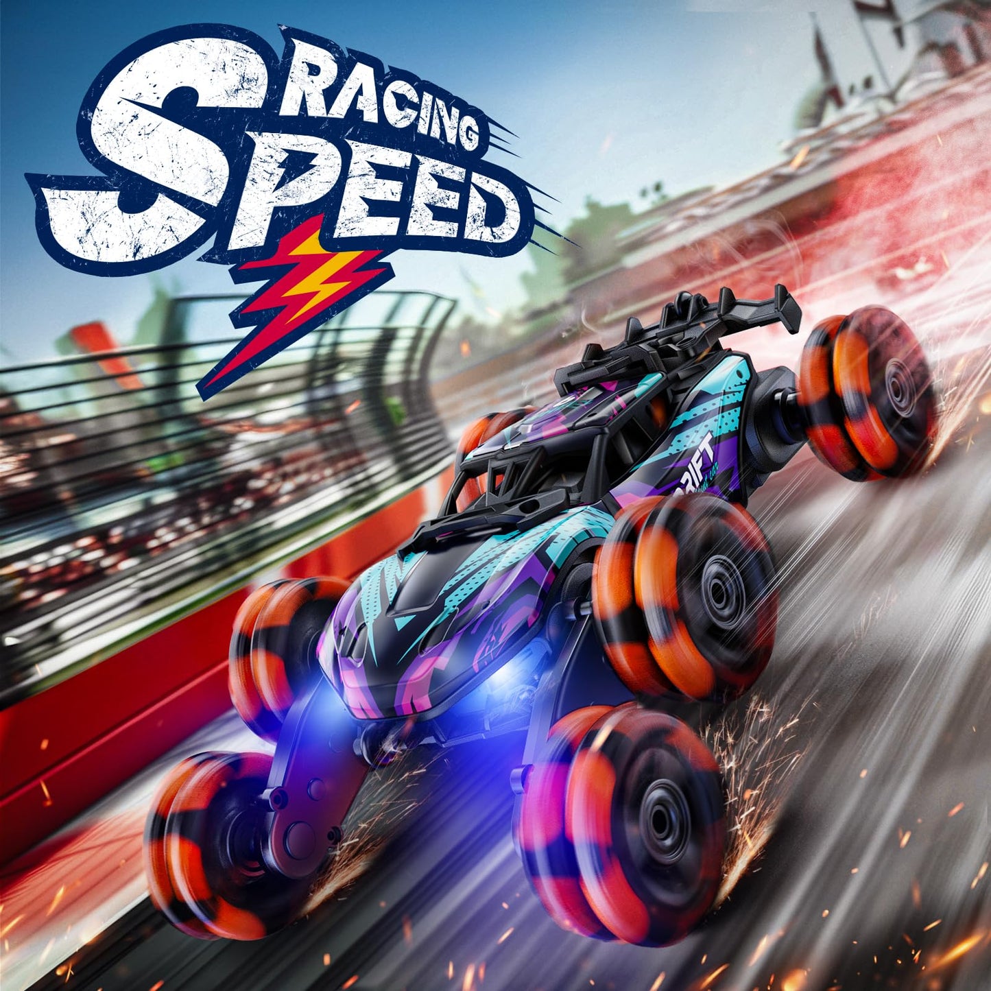 Veeniix 2370 Six-Wheel Rc Stunt Car,6Wd Cool Drift Remote Control Car,Double-Sided Driving,360 Flips Rotating,With Spray And Lig