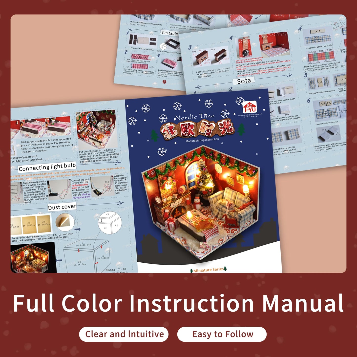 Flever Dollhouse Miniature Diy House Kit Creative Room With Furniture And Glass Cover For Romantic Artwork Gift(Christmas Eve)