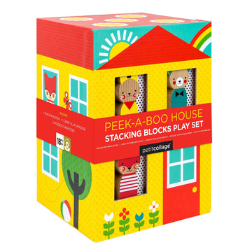 Petit Collage Peek-A-Boo Nesting And Stacking Blocks Playset, Includes 4 Stacking Boxes And 3 Wooden Characters – Easy Storage And Cute Illustrations – Makes A Great Gift Idea