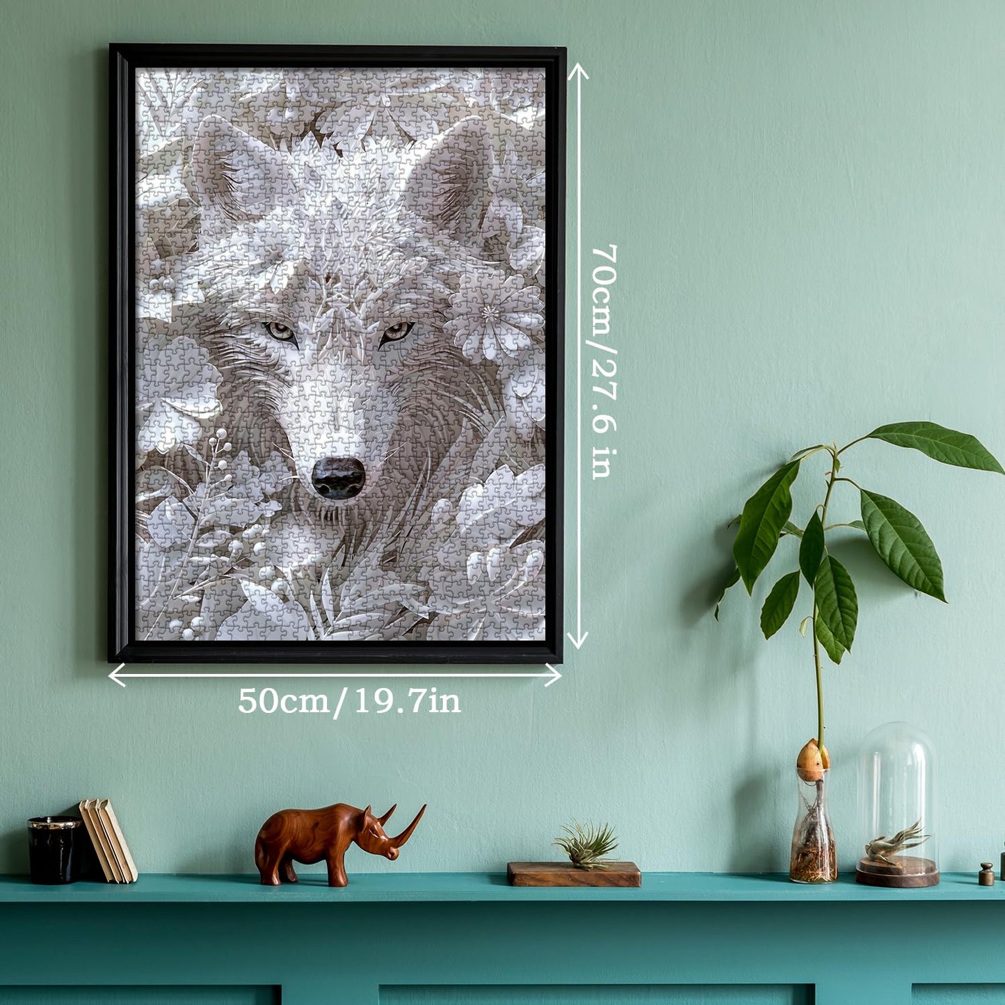 Impossible Flower Wolf Puzzles For Adults 1000 Pieces, Hard Difficult Animals White Jigsaw Puzzles, Floral Winter Wolves Art Puzzles