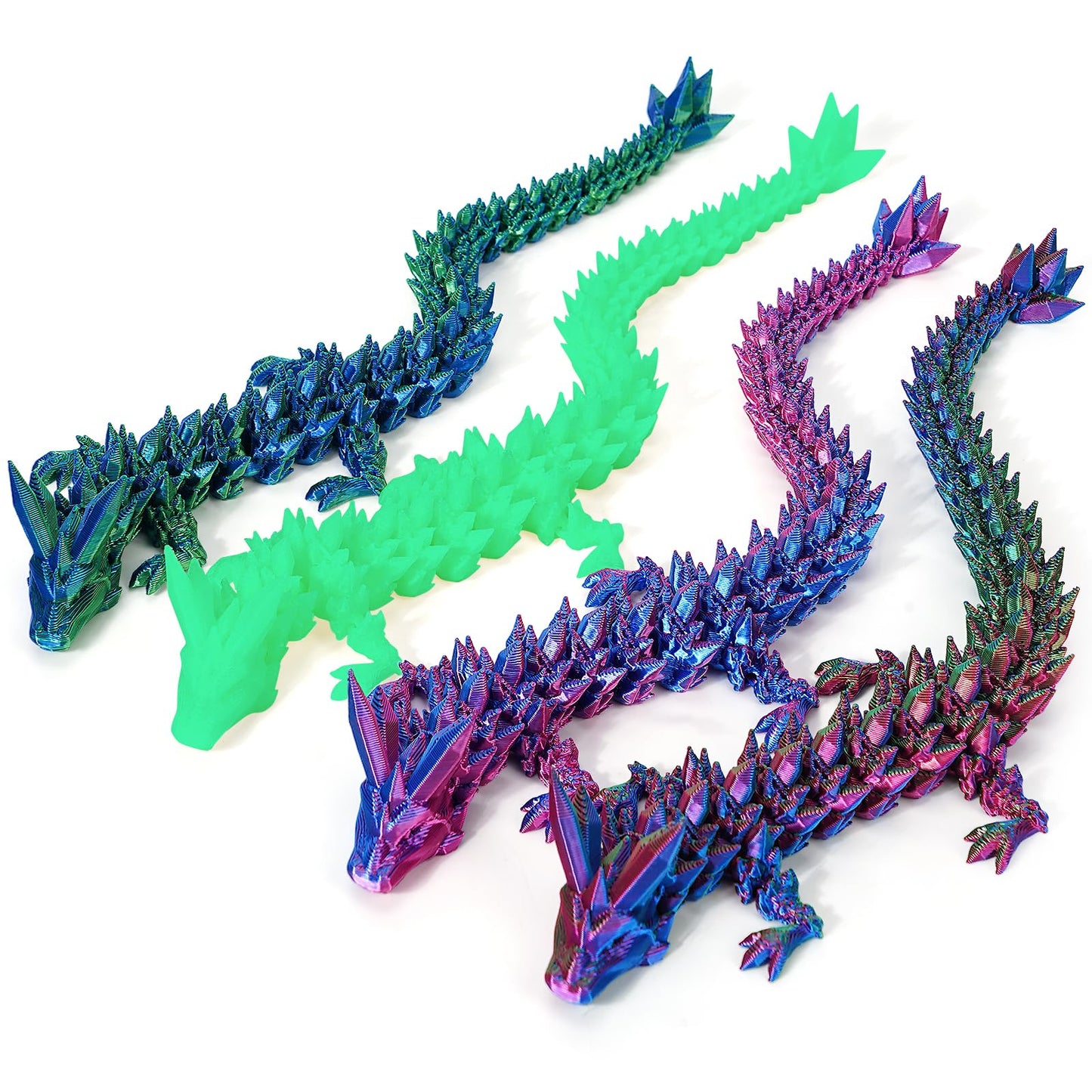 Tboline 3D Printed Dragon, 4Pcs Crystal Dragon Fidget Toy, Flexible Articulated Dragon 3D Printer Animal Decor (4-Piece Set-A)