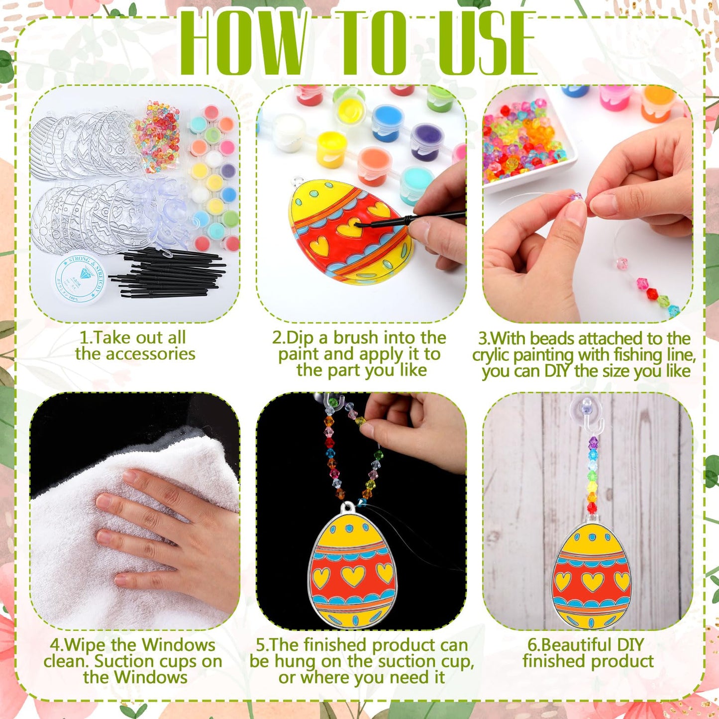 WinnerWhy 30 Sets Easter Suncatchers Window Art Kits, DIY Sun Catchers Bulk Crafts Paint Your Own Window Egg Spring Ornaments fo