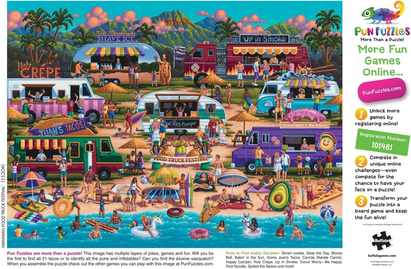Buffalo Games Pun Fuzzles Hawaiian Food Truck Festival 1000 Piece Jigsaw Puzzle - Large Multicolor, Model 11204